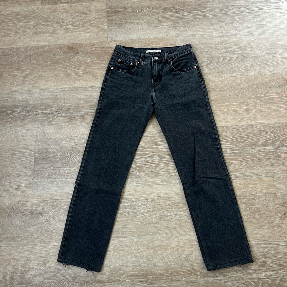 Levi's Women's Faded Washed Black Straight Leg Tapered Custom Jeans